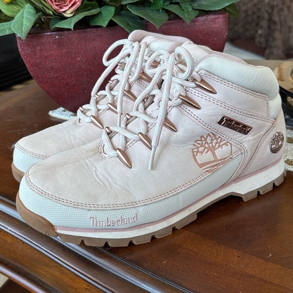 Timberland Euro Hiker Sprint Mid Light Pink Nubuck Leather Women's Boots Lace Up - Picture 2 of 15